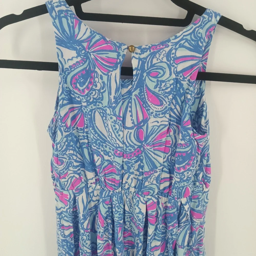 Lilly Pulitzer Girls Blue Pink Paisley Geometric Tiered Dress M 7/8. 40